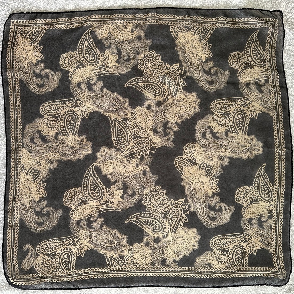 Scarf Paisley Floral Lightweight Black Cream 19” X 19”